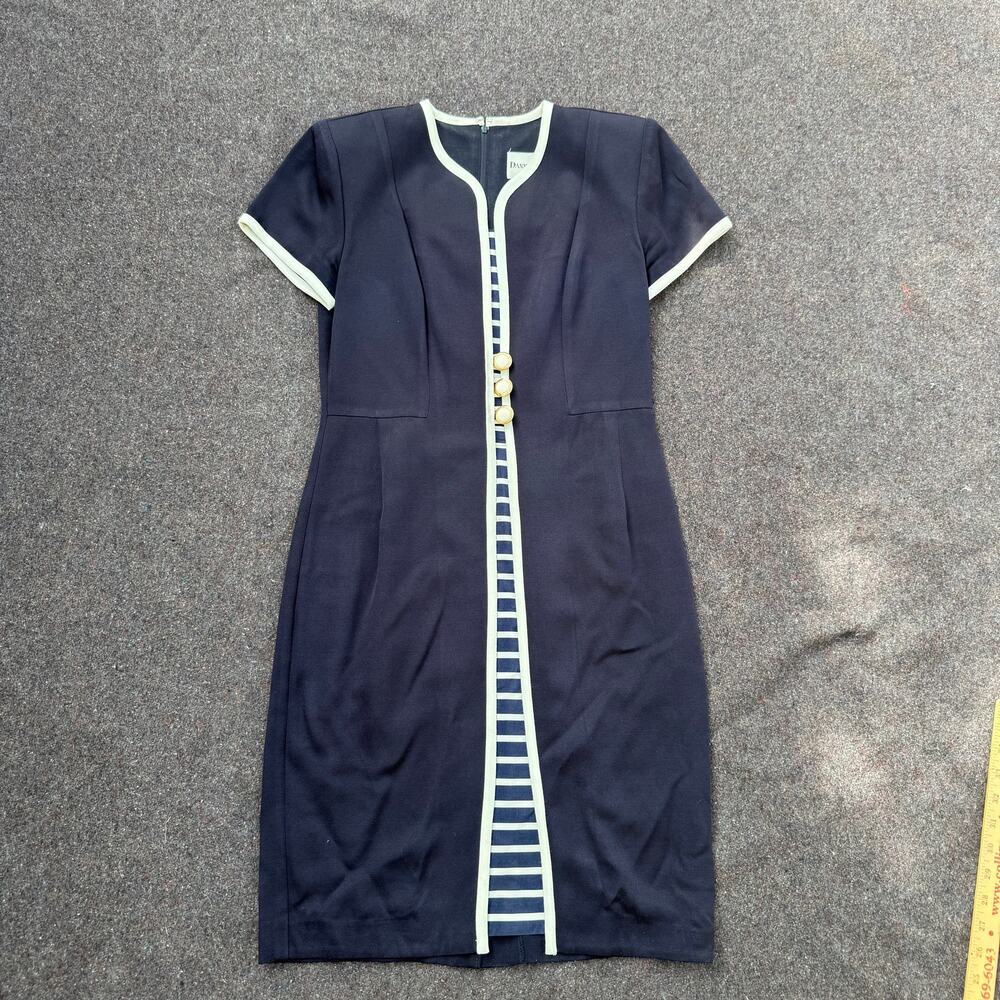 Women's Vintage 90's Danny & Nicole Navy Blue Nautical Midi Dress Sz 4 Petite